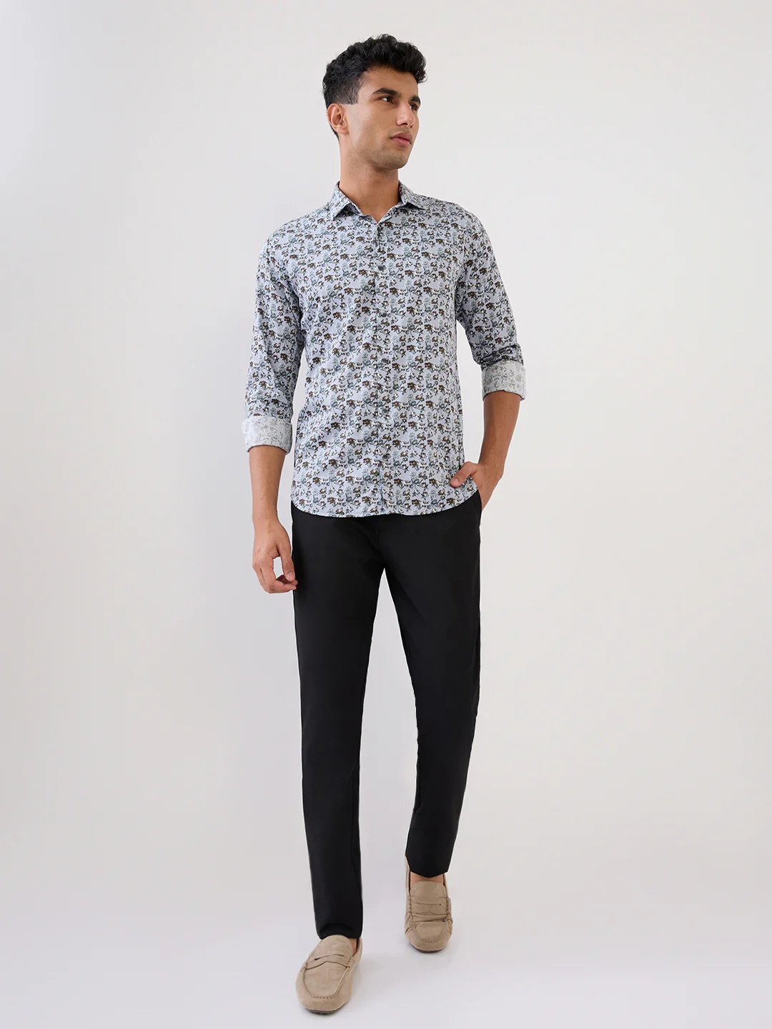 Park Avenue Men Blue Printed Slim Fit Cotton Casual Shirt - Image 5