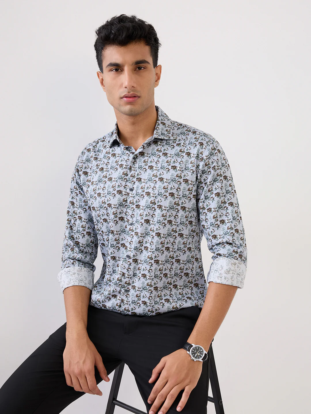 Park Avenue Men Blue Printed Slim Fit Cotton Casual Shirt - Image 6