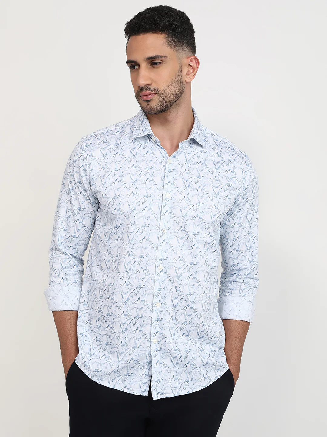Park Avenue Men Blue Printed Slim Fit Cotton Casual Shirt