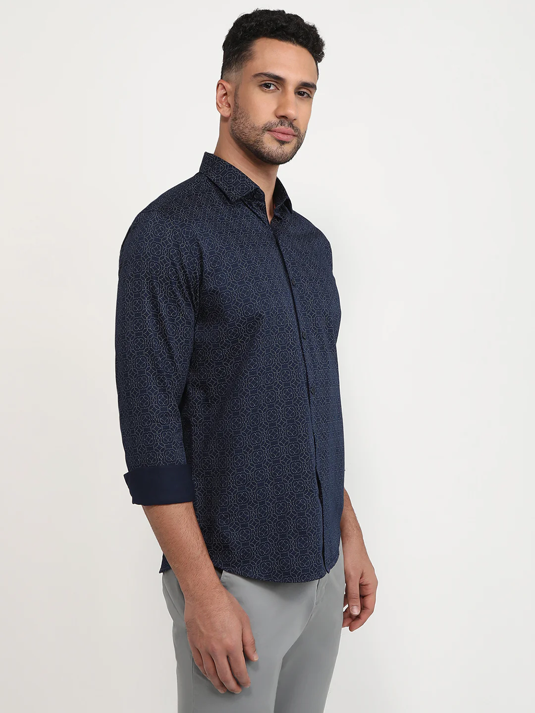 Park Avenue Men Blue Printed Slim Fit Cotton Casual Shirt - Image 3