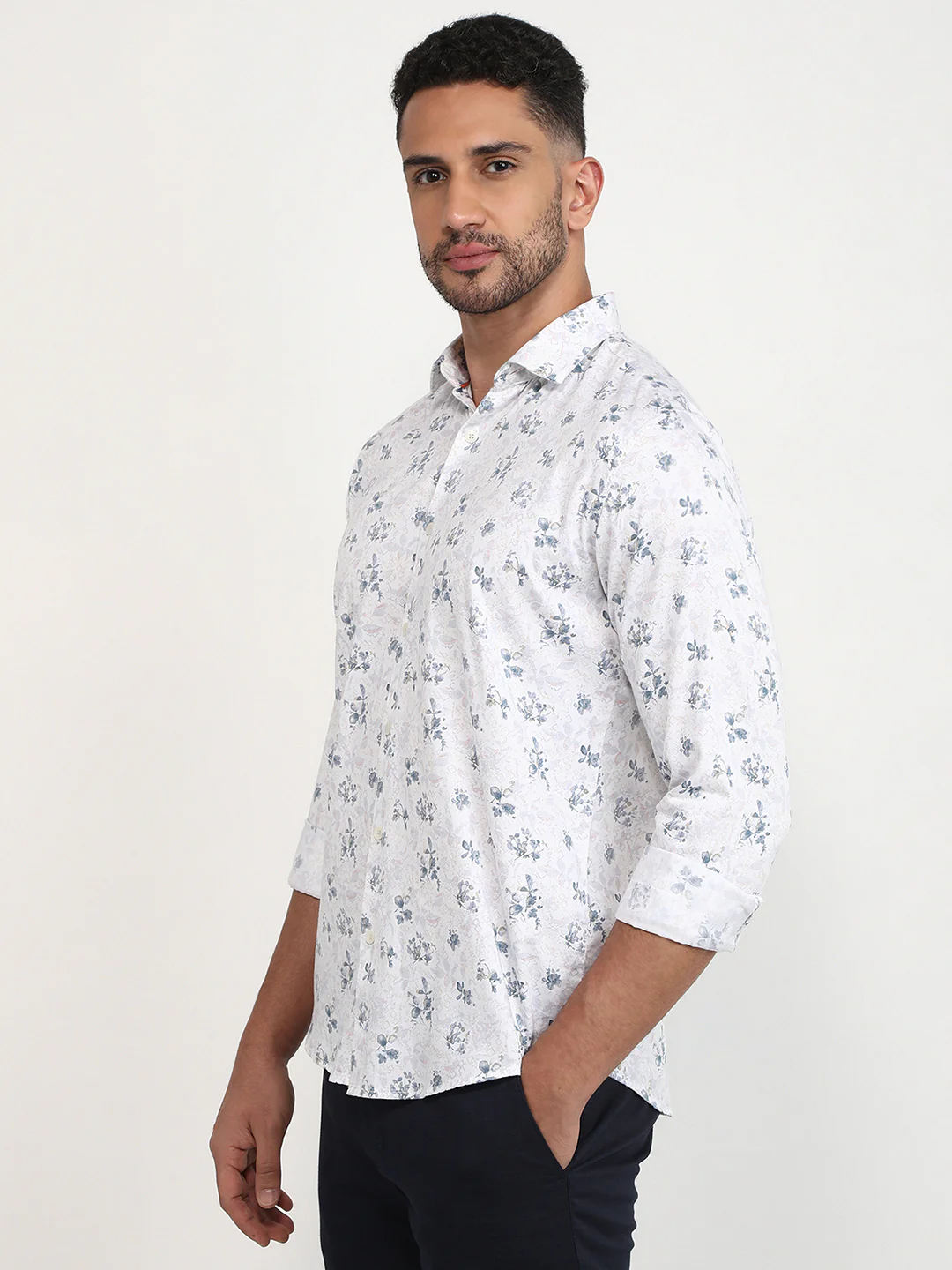 Park Avenue Men Blue Printed Slim Fit Cotton Casual Shirt - Image 2