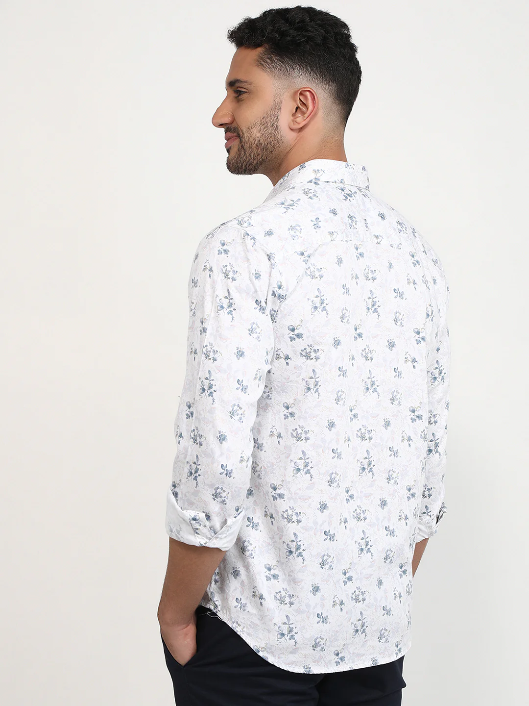 Park Avenue Men Blue Printed Slim Fit Cotton Casual Shirt - Image 4