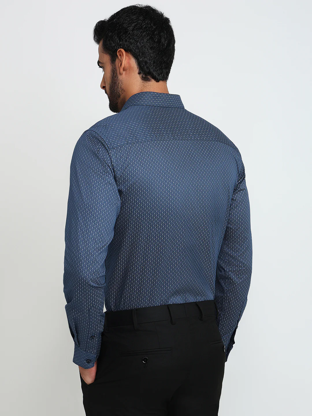Park Avenue Men Blue Printed Slim Fit Cotton Formal Shirt - Image 4