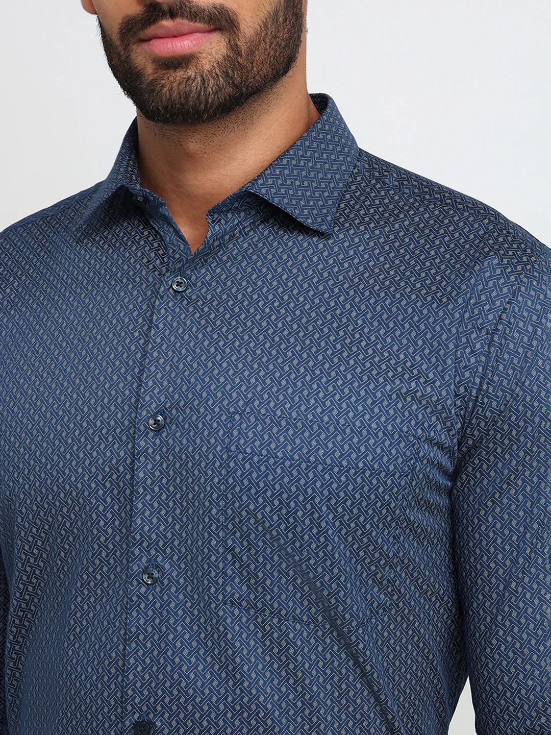 Park Avenue Men Blue Printed Slim Fit Cotton Formal Shirt - Image 6