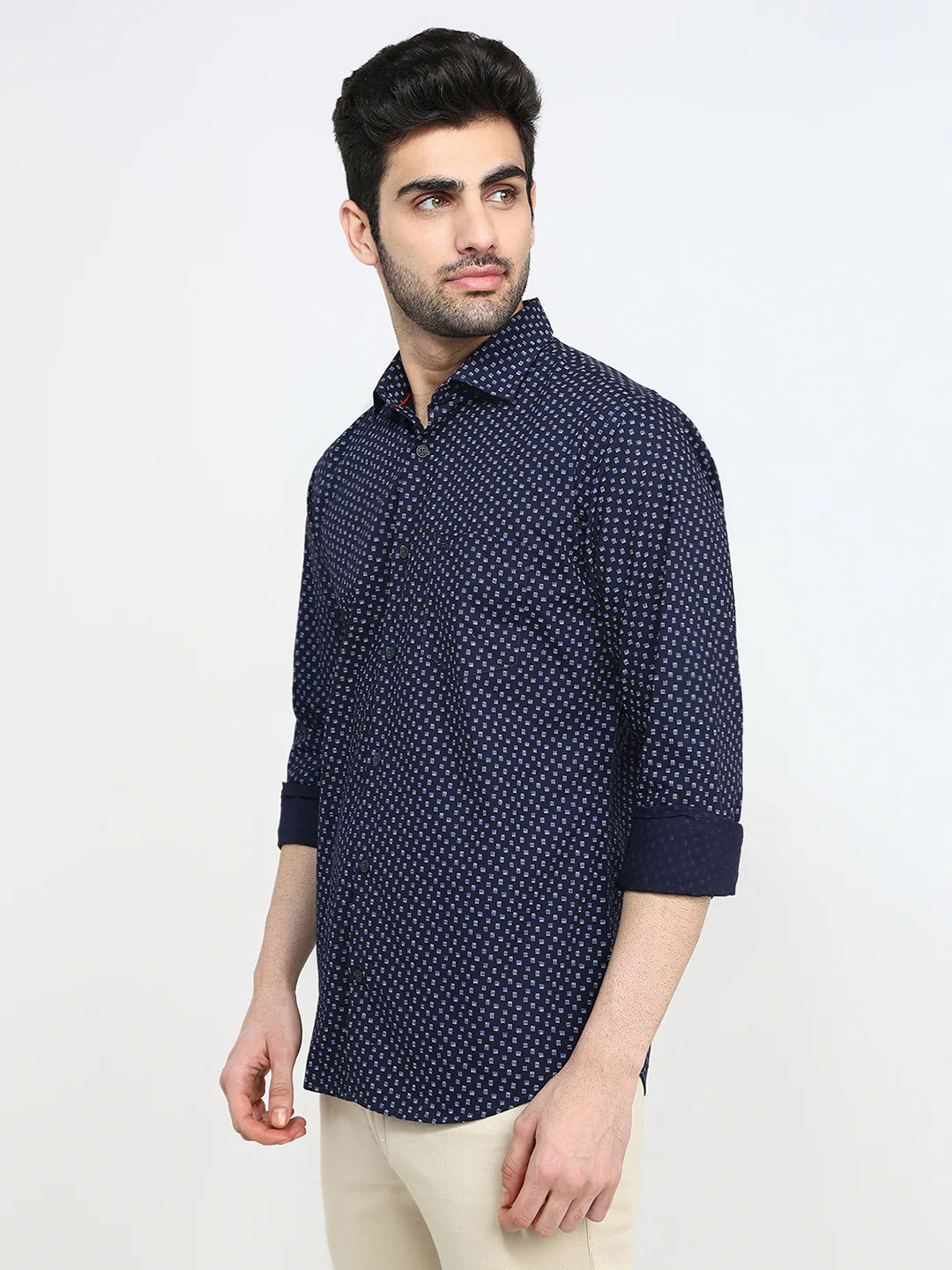 Park Avenue Men Blue Printed Slim Fit Cotton Full Sleeve Casual Shirt - Image 2