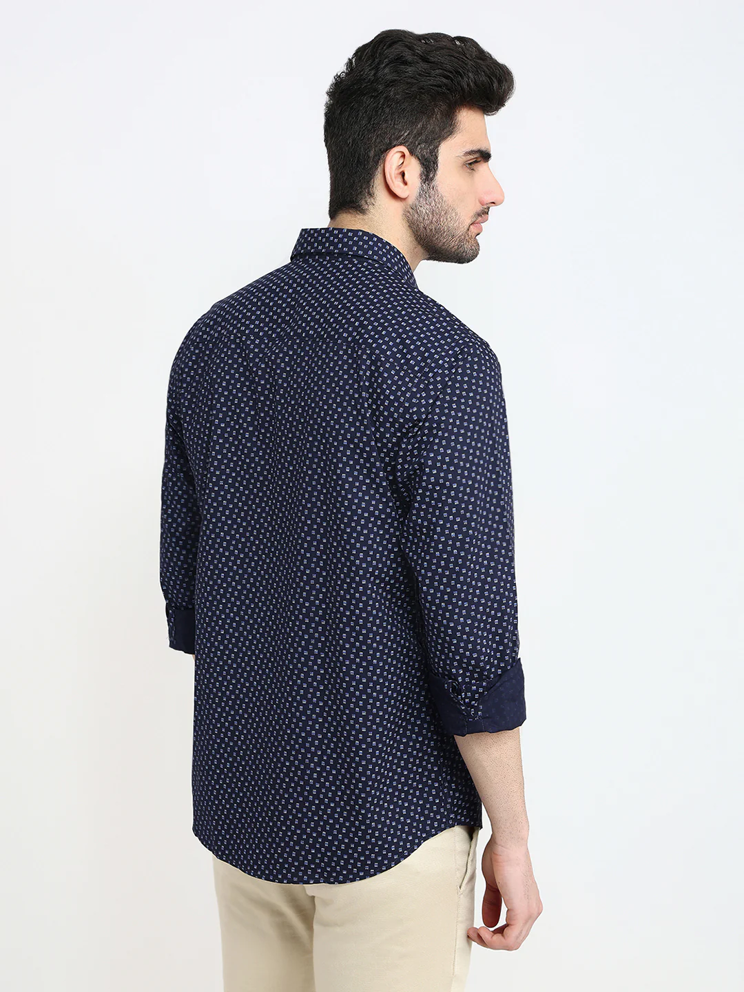 Park Avenue Men Blue Printed Slim Fit Cotton Full Sleeve Casual Shirt - Image 4