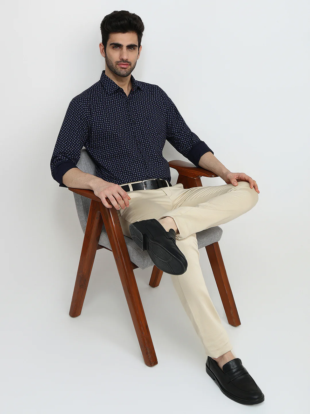 Park Avenue Men Blue Printed Slim Fit Cotton Full Sleeve Casual Shirt - Image 5