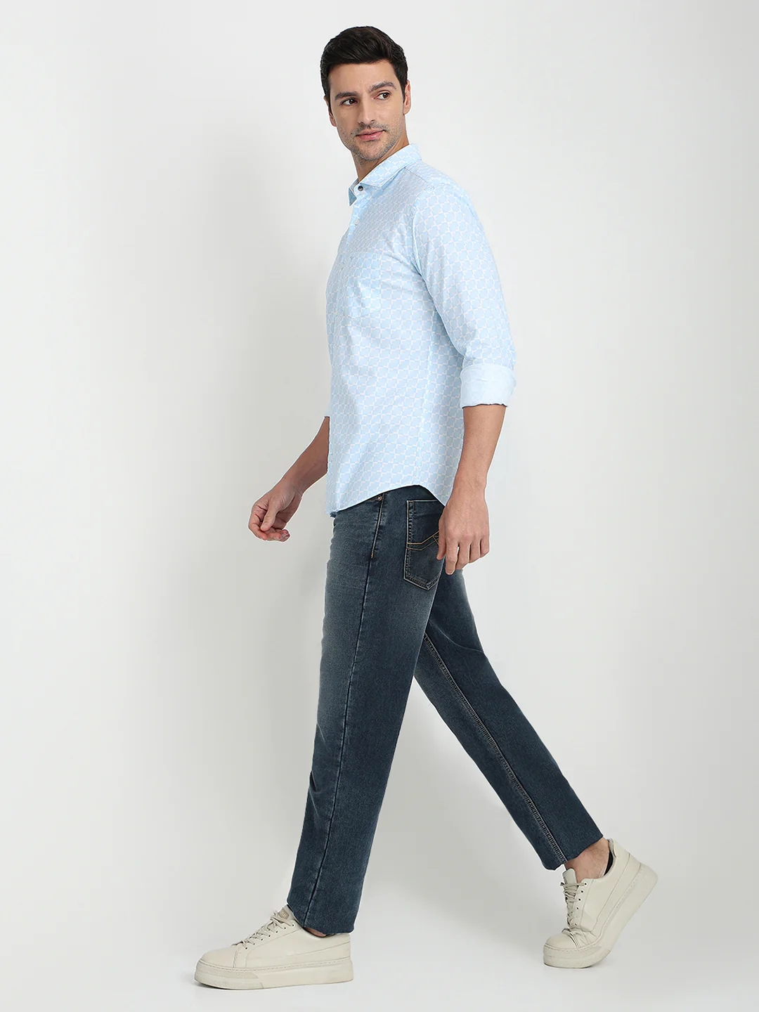 Park Avenue Men Blue Printed Slim Fit Cotton Full Sleeve Casual Shirt - Image 5
