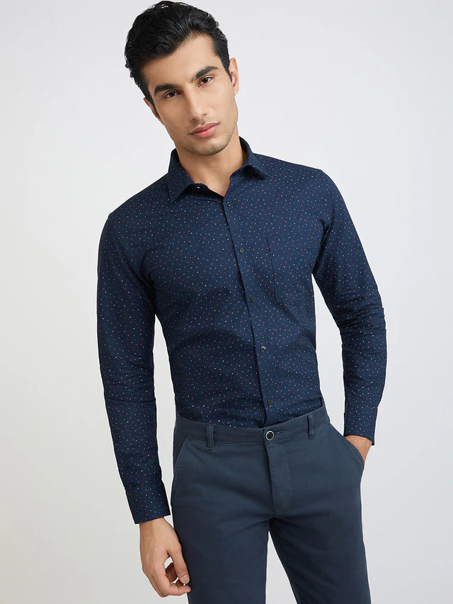 Park Avenue Men Blue Printed Slim Fit Cotton Shirt
