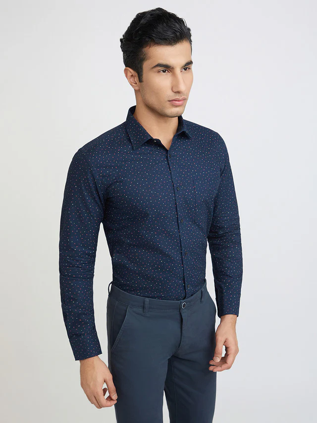 Park Avenue Men Blue Printed Slim Fit Cotton Shirt - Image 2