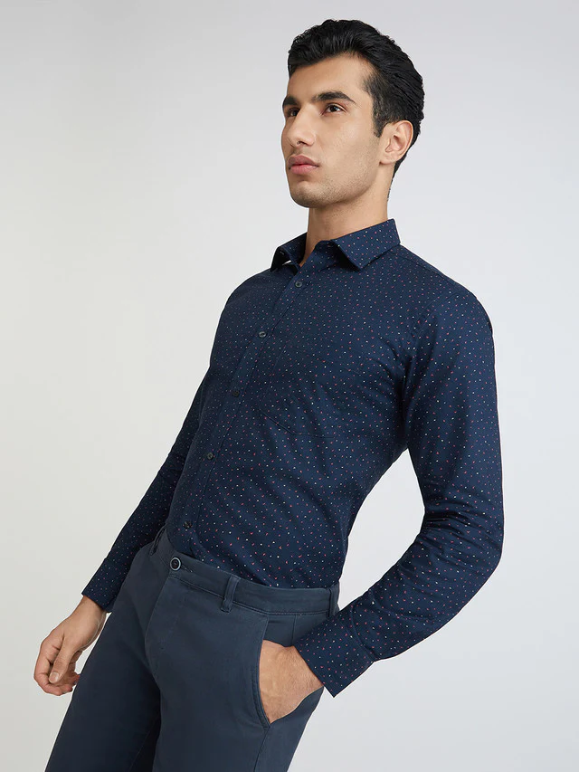 Park Avenue Men Blue Printed Slim Fit Cotton Shirt - Image 3