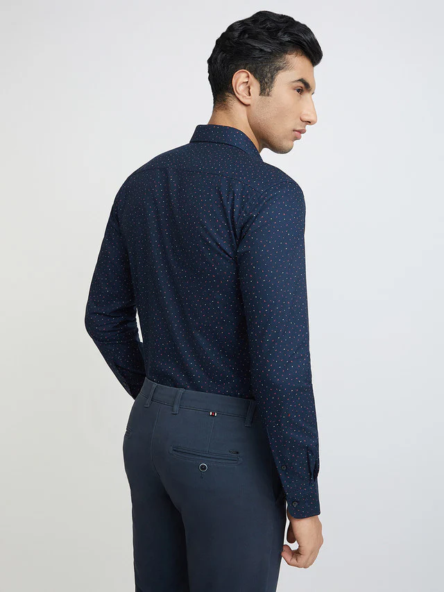 Park Avenue Men Blue Printed Slim Fit Cotton Shirt - Image 4
