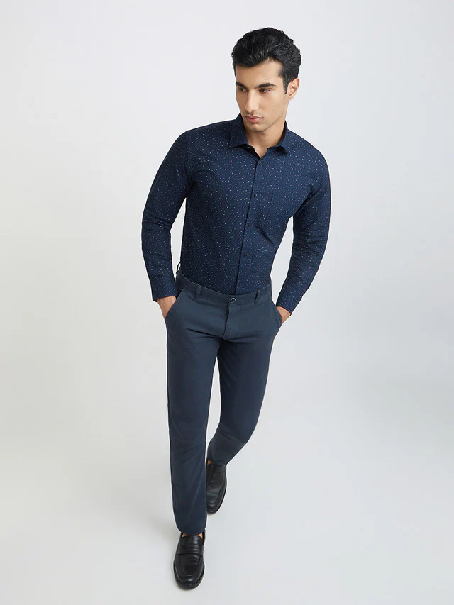 Park Avenue Men Blue Printed Slim Fit Cotton Shirt - Image 5