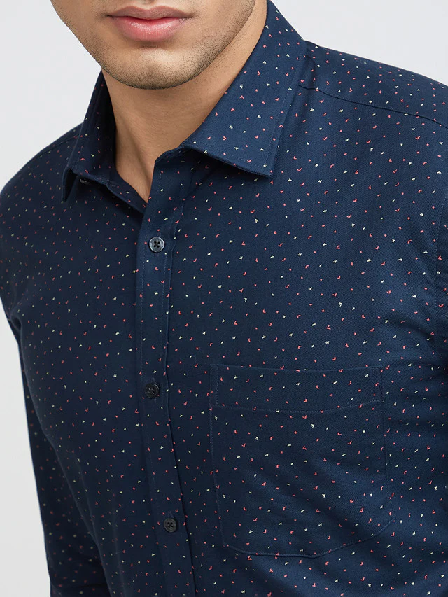 Park Avenue Men Blue Printed Slim Fit Cotton Shirt - Image 6