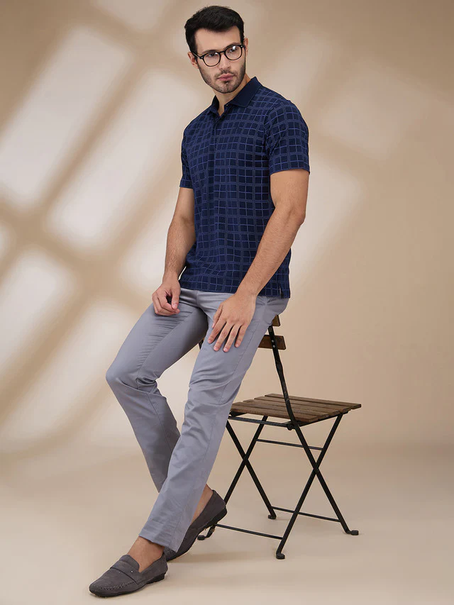 Park Avenue Men Blue Printed Slim Fit Cotton T-Shirt - Image 2