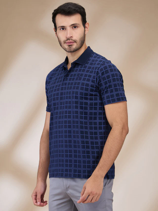 Park Avenue Men Blue Printed Slim Fit Cotton T-Shirt - Image 3