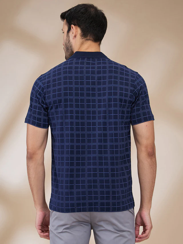 Park Avenue Men Blue Printed Slim Fit Cotton T-Shirt - Image 4
