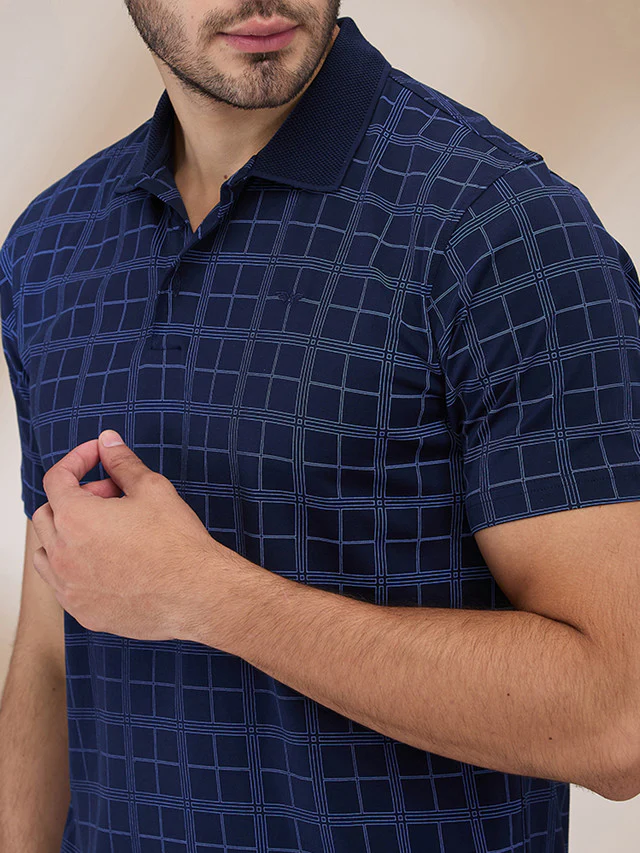 Park Avenue Men Blue Printed Slim Fit Cotton T-Shirt - Image 5