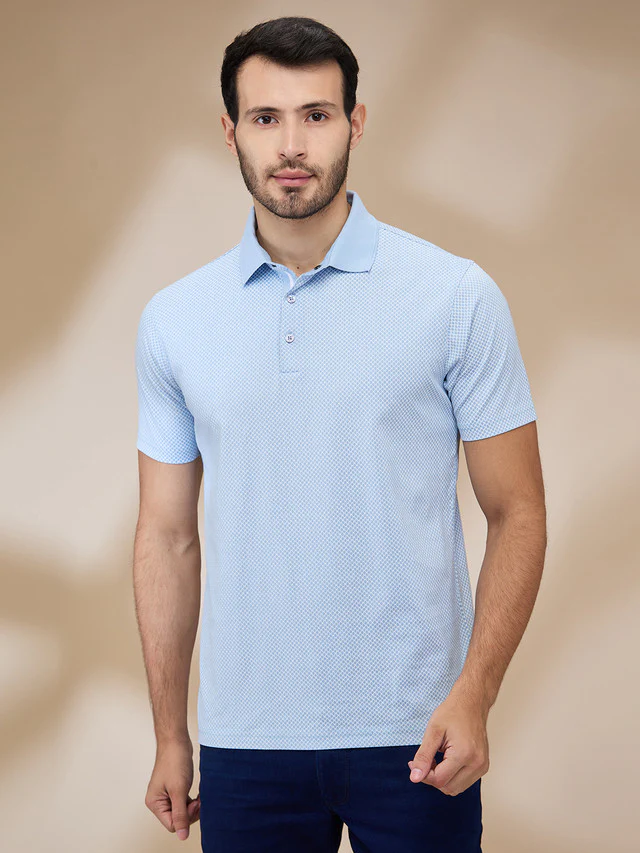 Park Avenue Men Blue Printed Slim Fit Cotton T-Shirt