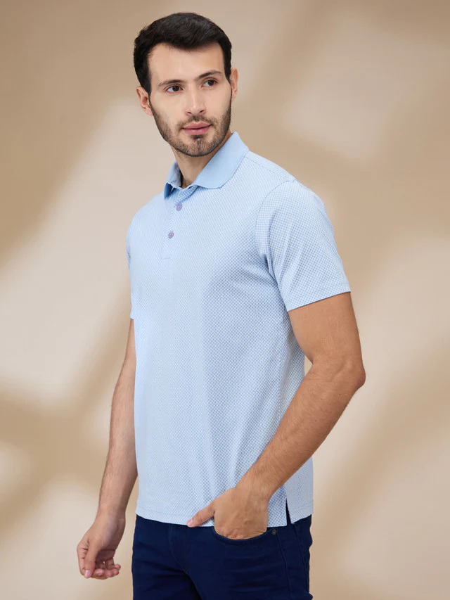 Park Avenue Men Blue Printed Slim Fit Cotton T-Shirt - Image 3