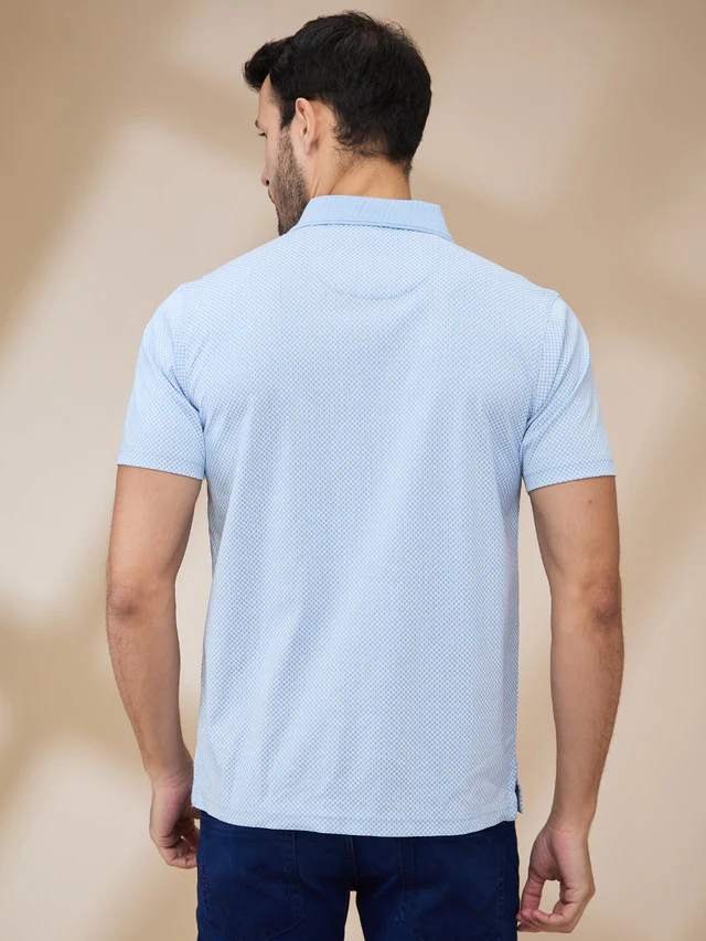 Park Avenue Men Blue Printed Slim Fit Cotton T-Shirt - Image 4