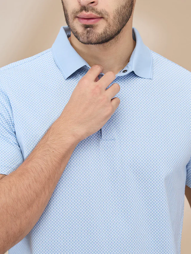 Park Avenue Men Blue Printed Slim Fit Cotton T-Shirt - Image 5