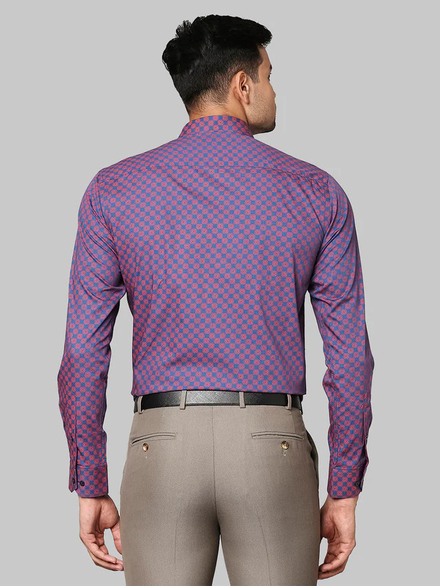 Park Avenue Men Blue Printed Slim Fit Full Sleeve Cut Away Collar Shirt - Image 4