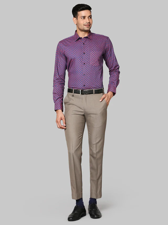 Park Avenue Men Blue Printed Slim Fit Full Sleeve Cut Away Collar Shirt - Image 5