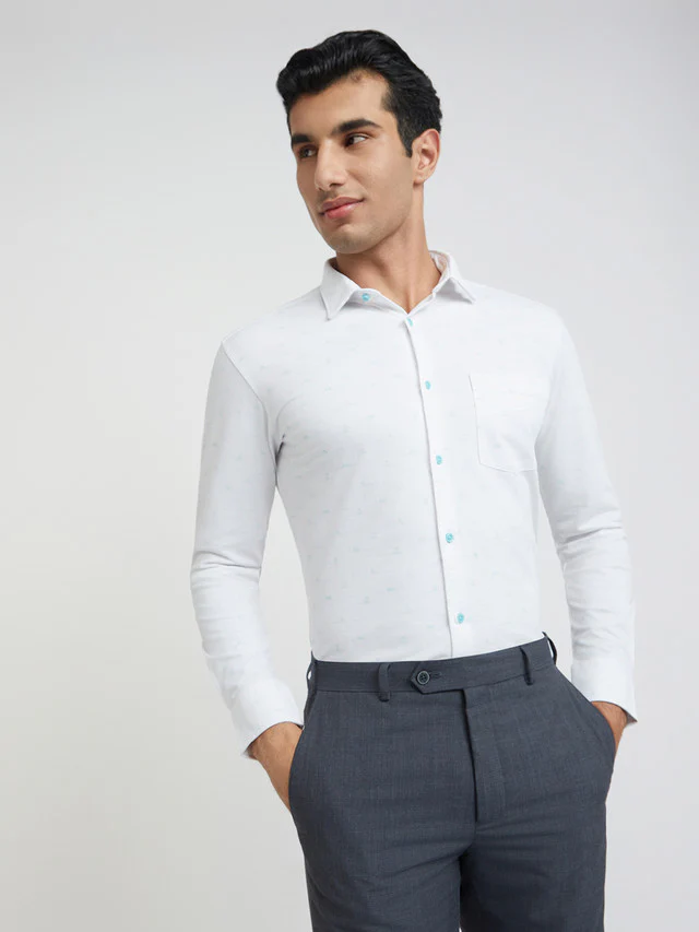 Park Avenue Men White Printed Slim Fit Cotton Blend Formal Shirt