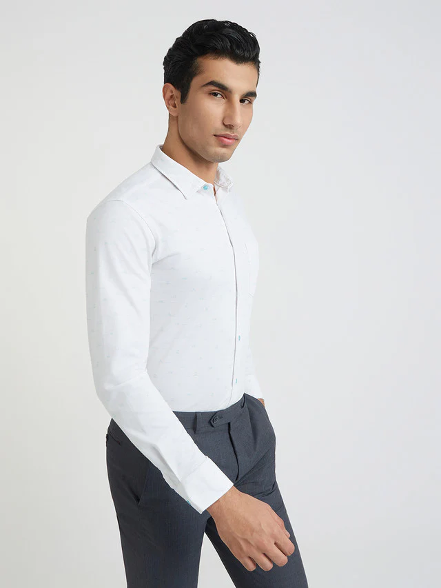 Park Avenue Men White Printed Slim Fit Cotton Blend Formal Shirt - Image 2