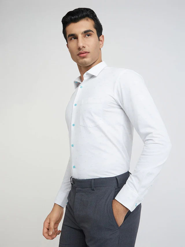 Park Avenue Men White Printed Slim Fit Cotton Blend Formal Shirt - Image 3