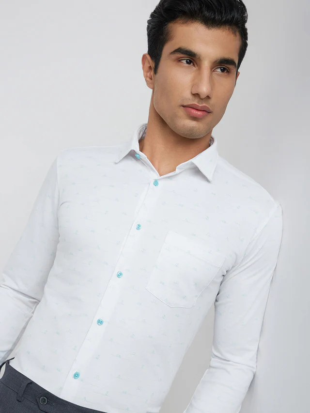 Park Avenue Men White Printed Slim Fit Cotton Blend Formal Shirt - Image 6