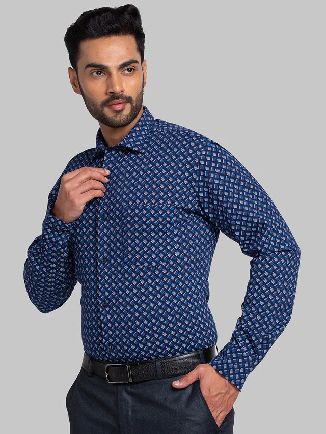 Park Avenue Men Blue Printed Slim Fit Full Sleeve Narrow Collar Shirt - Image 3