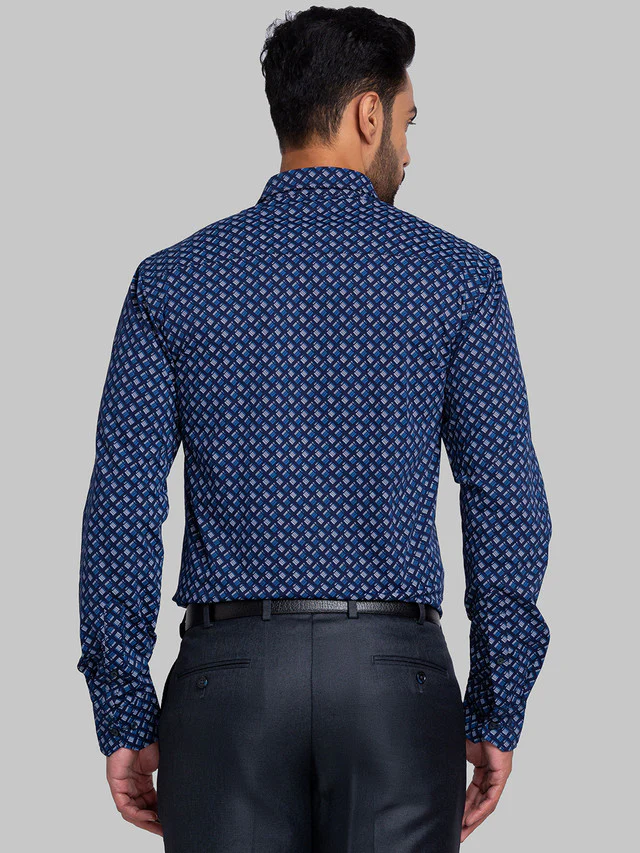 Park Avenue Men Blue Printed Slim Fit Full Sleeve Narrow Collar Shirt - Image 4