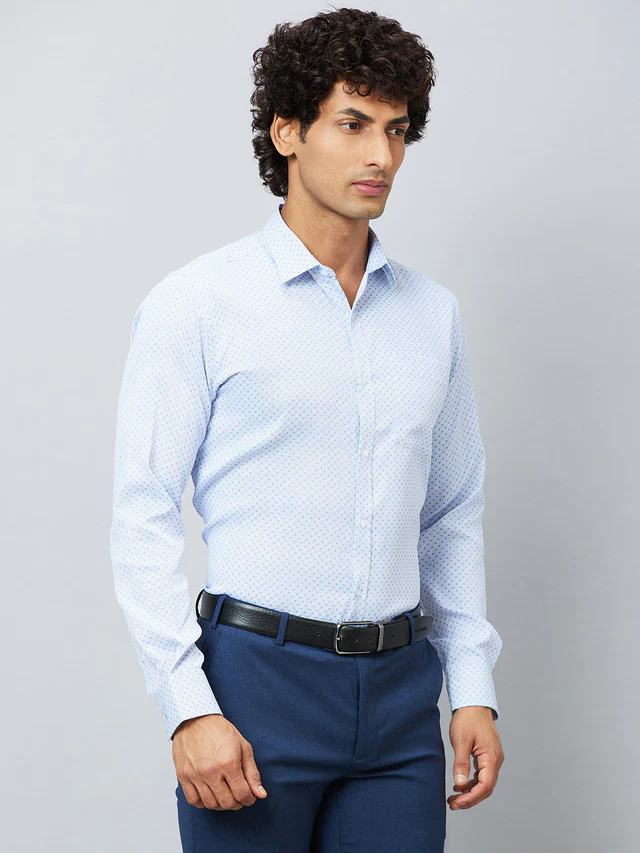 Park Avenue Men Blue Printed Slim Fit Full Sleeve Semi Cut Away Collar Shirt - Image 2