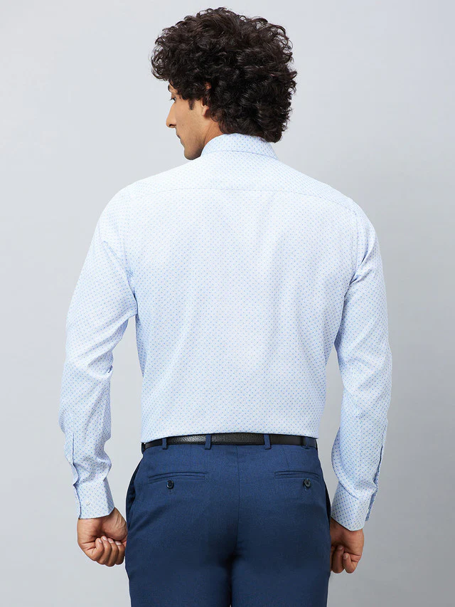 Park Avenue Men Blue Printed Slim Fit Full Sleeve Semi Cut Away Collar Shirt - Image 4