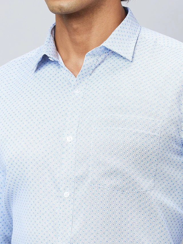 Park Avenue Men Blue Printed Slim Fit Full Sleeve Semi Cut Away Collar Shirt - Image 6