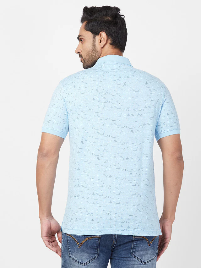 Park Avenue Men Blue Printed Slim Fit Half Sleeve Polo Neck T-Shirt - Image 4