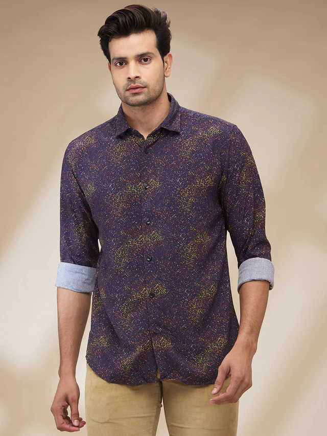 Park Avenue Men Blue Printed Slim Fit Viscose Casual Shirt