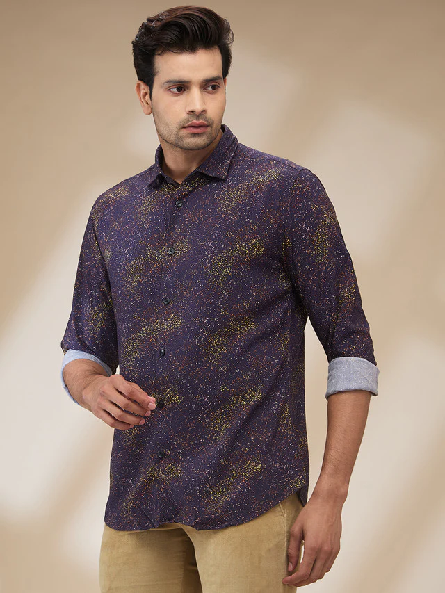 Park Avenue Men Blue Printed Slim Fit Viscose Casual Shirt - Image 3