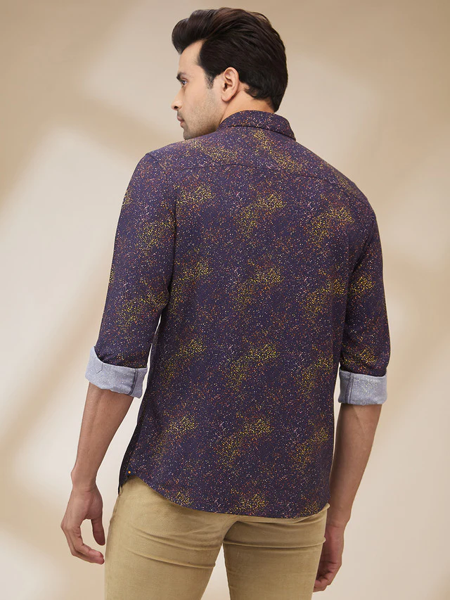 Park Avenue Men Blue Printed Slim Fit Viscose Casual Shirt - Image 4