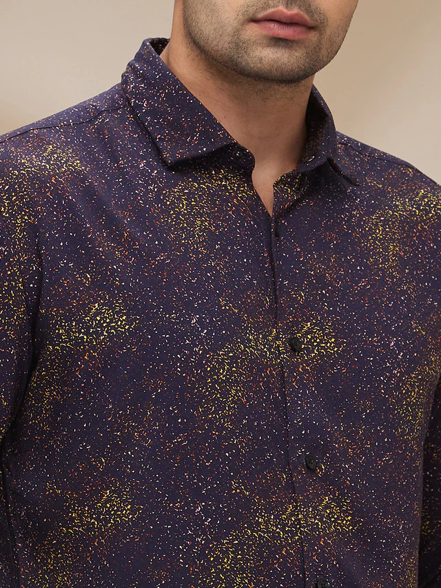 Park Avenue Men Blue Printed Slim Fit Viscose Casual Shirt - Image 5