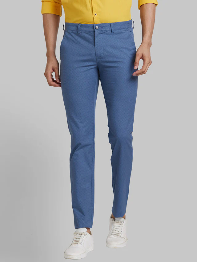 Park Avenue Men Blue Printed Super Slim Fit Trouser