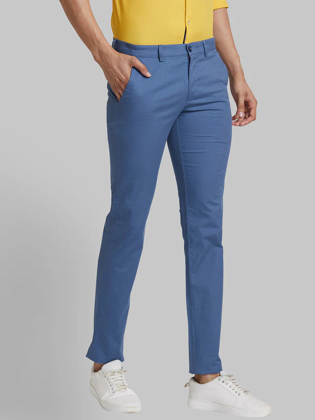 Park Avenue Men Blue Printed Super Slim Fit Trouser - Image 2