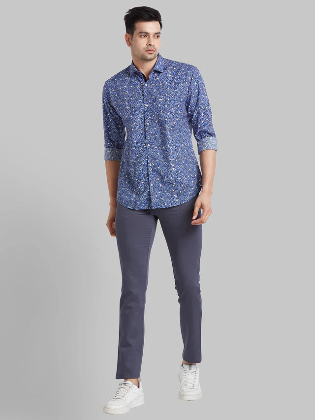 Park Avenue Men Blue Printed Super Slim Fit Trouser - Image 5