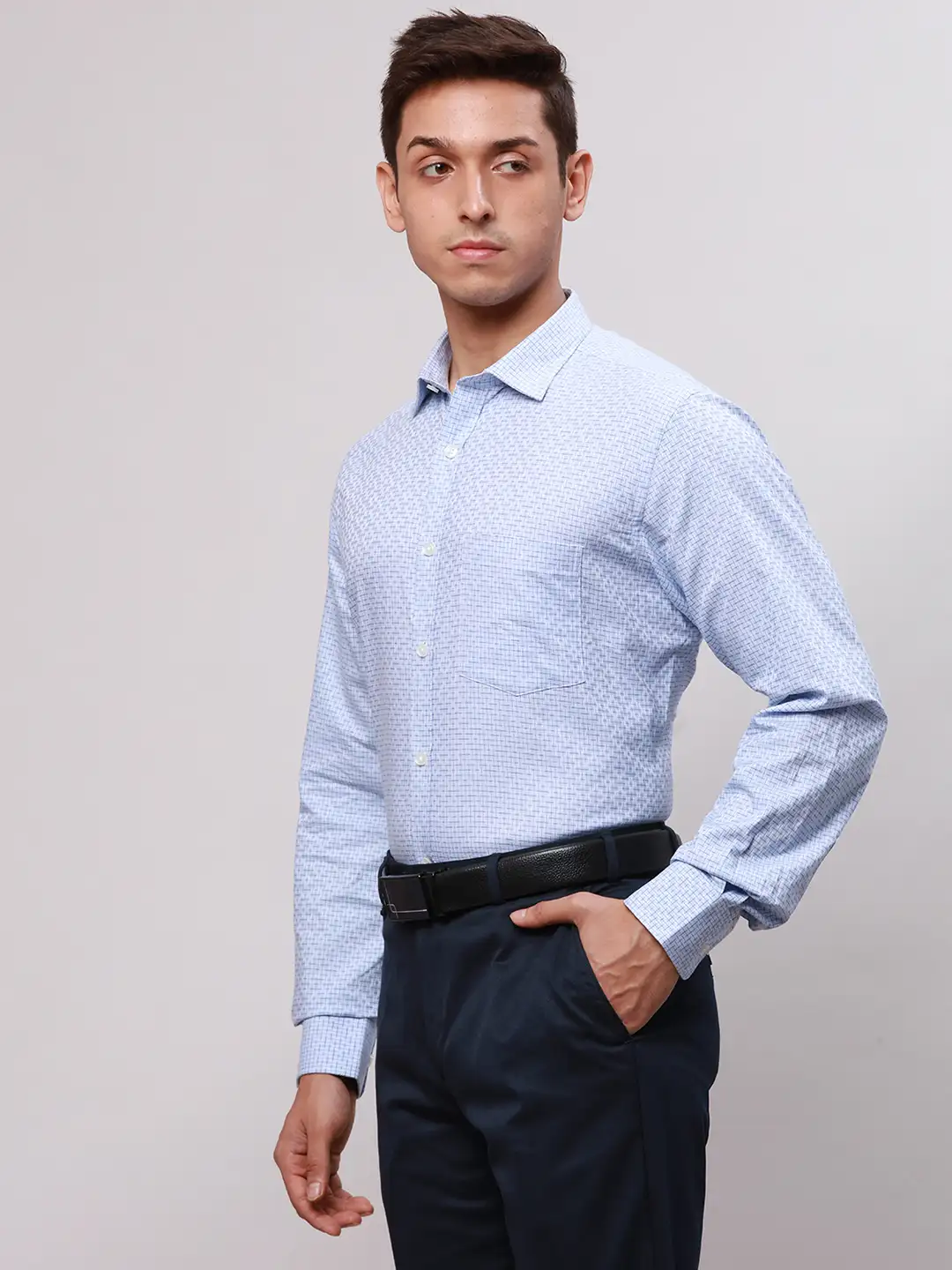 Park Avenue Men Blue Regular Fit Checks Cotton Full Sleeve Ainsley Collar Shirts - Image 3