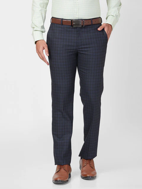 Park Avenue Men Blue Regular Fit Checks Trouser