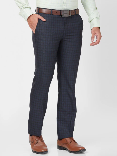 Park Avenue Men Blue Regular Fit Checks Trouser - Image 2