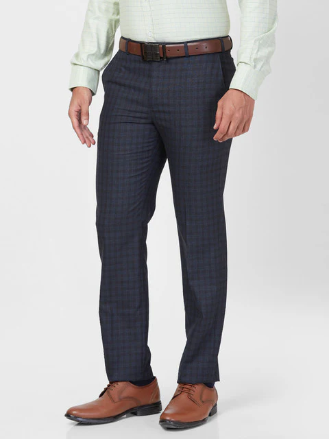 Park Avenue Men Blue Regular Fit Checks Trouser - Image 3