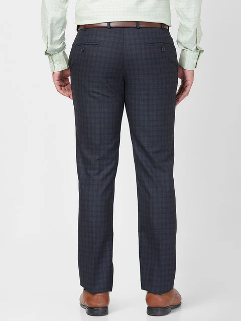 Park Avenue Men Blue Regular Fit Checks Trouser - Image 5